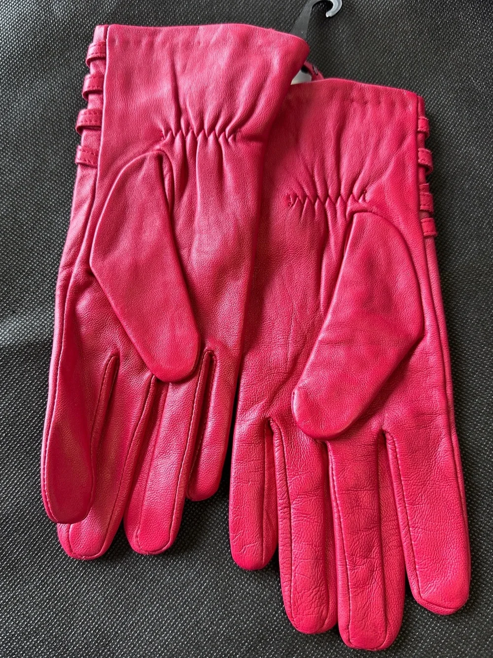 Jones New York NWT Red Leather Gloves Laced Wrist Detail L